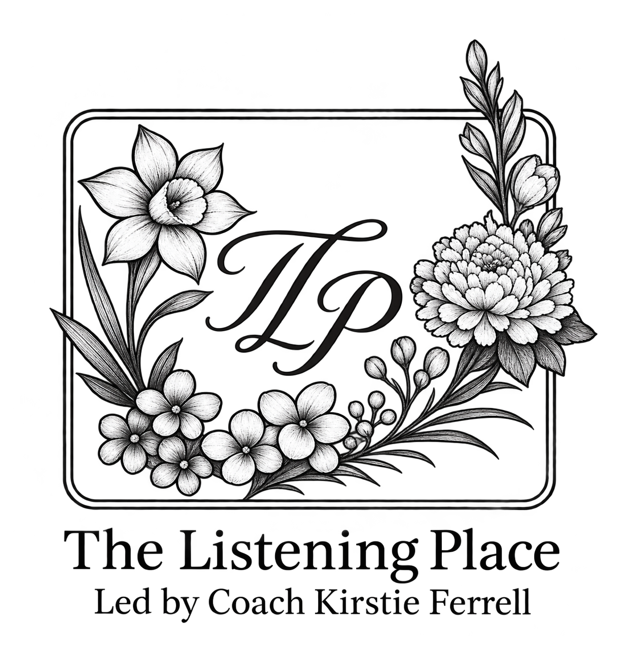 The Listening Place floral TLP logo, led by Coach Kirstie Ferrell